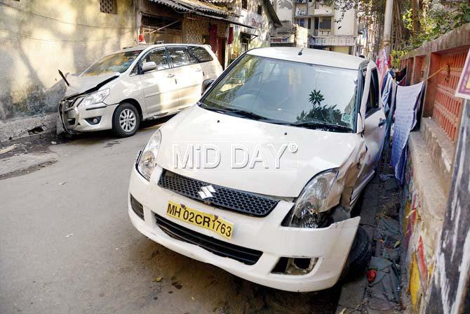 The Swift Desire that rammed into the car after its driver lost control. Pics/Pradeep Dhivar