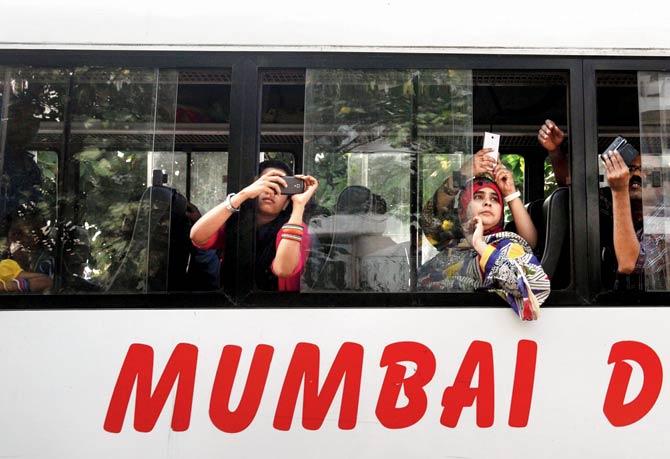 The ticket fares on these buses, typically meant for Mumbai Darshan, include the cost of donation for stickers meant to promote road safety