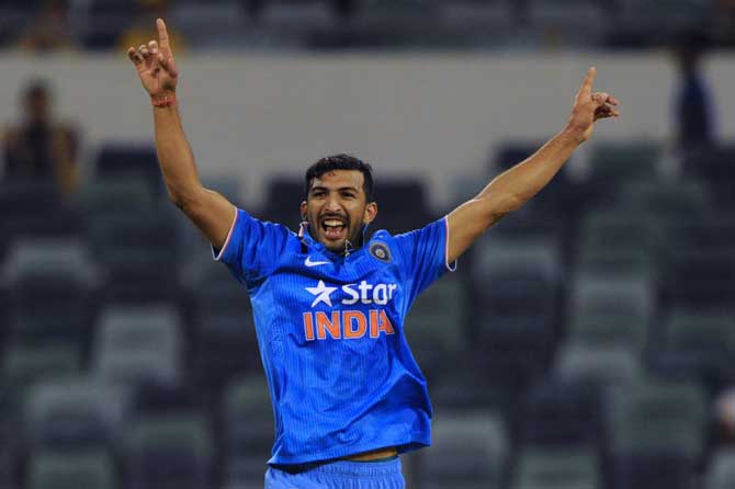 Rishi Dhawan exults after claiming a Western Australia XI wicket