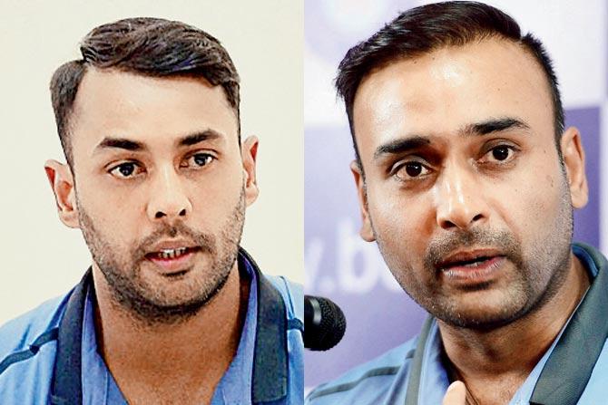 Stuart Binny (left) and Amit Mishra during a media interaction in Bangalore on Saturday. Pics/PTI