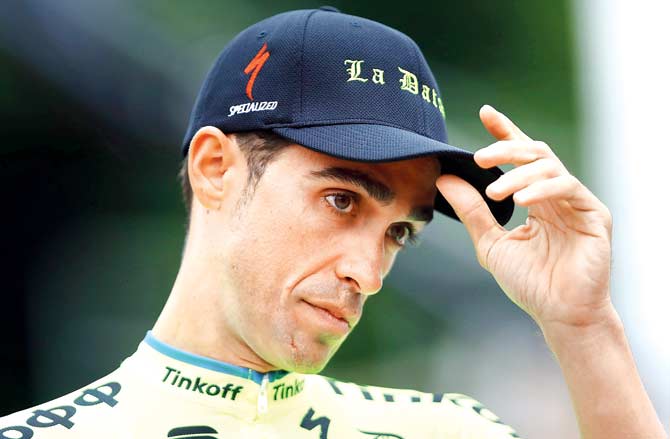 Tinkoff team revealed Alberto Contador was suffering from illness since yesterday morning. Pic/Getty Images 