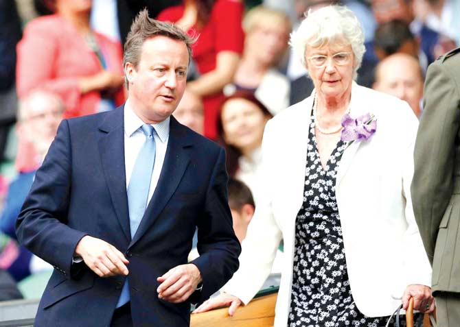 British Prime Minister David Cameron (left) with his mother Mary