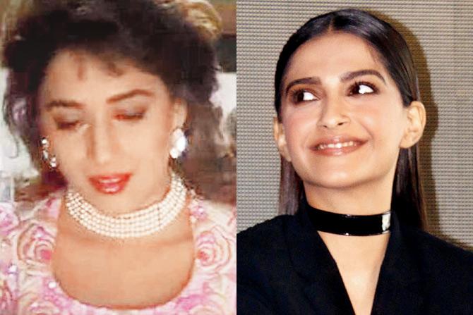 Then: Madhuri Dixit in Hum Aapke Hain Koun…! (1994) and now: Sonam Kapoor at a recent real estate event