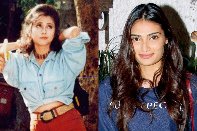 Then: Urmila Matondkar in Rangeela (1995) and Now: Athiya Shetty at Kapoor & Sons screening