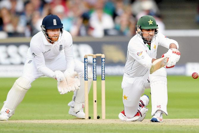 Pakistan’s Sarfraz Ahmed bats against England during Day Three of  the Lords Test on Saturday. Pic/Getty Images