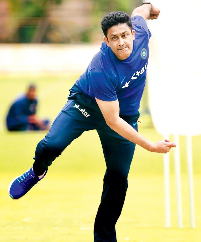 Back in the groove: Team India head coach Anil Kumble at the National Cricket Academy in Bangalore yesterday. Pic/AFP