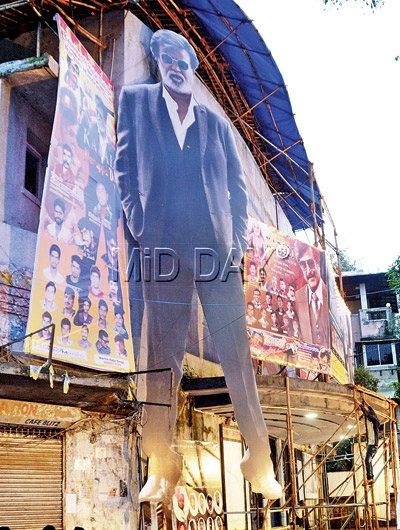A mammoth Rajinikanth poster outside the Aurora theatre in King’s Circle.