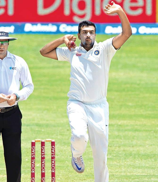 R Ashwin bowls on Day Four against WI on Sunday. He claimed 7-83 in the second innings