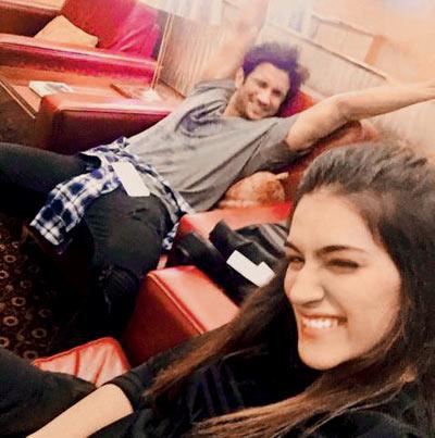 Sushant Singh Rajput and Kriti Sanon at the airport lounge