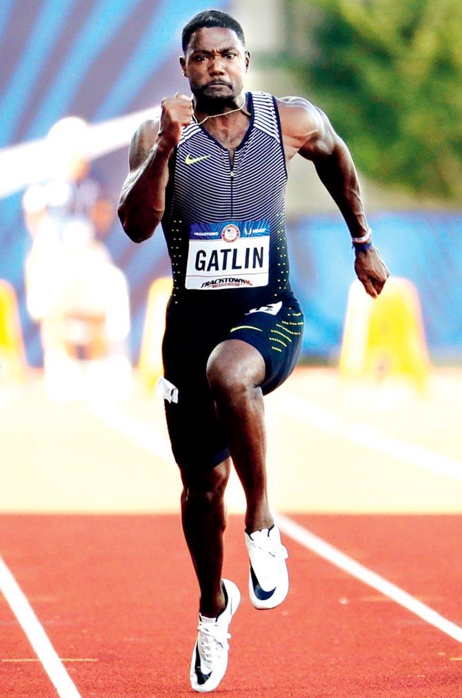 Justin Gatlin sprints during the men
