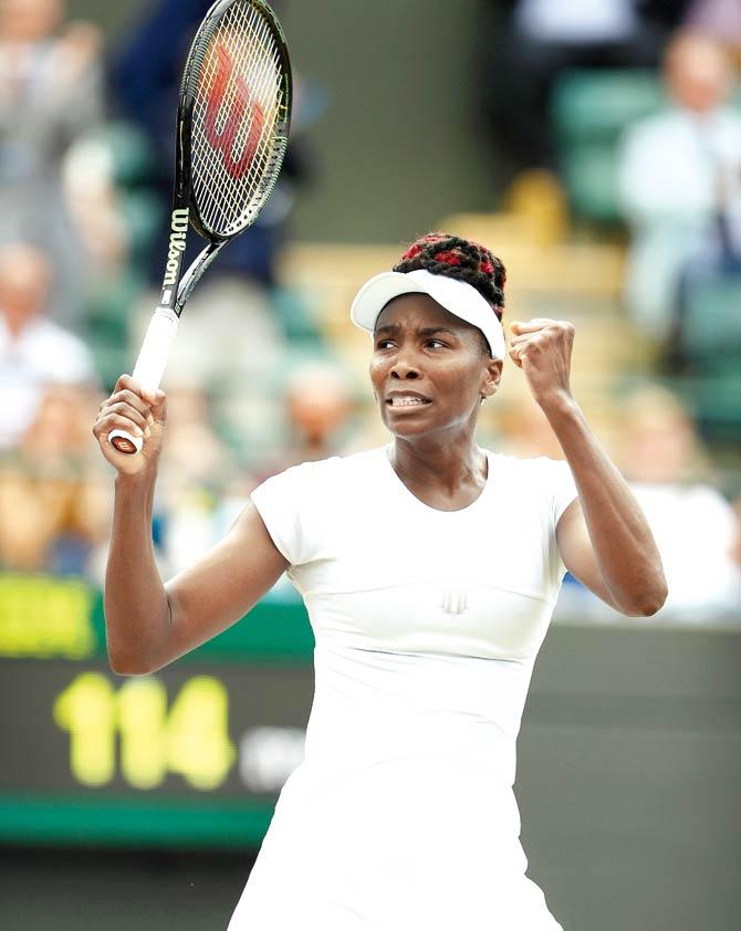Venus Williams is ecstatic after registering a quarter-final win over  Kazakhstan’s Yaroslava Shvedova in London yesterday. Pic/Getty Images