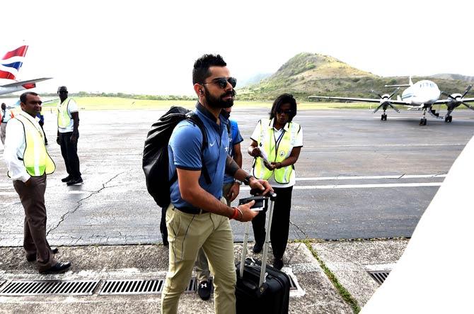 Indian cricket team captain Virat Kohli arrives at the airport in Basseterre, Saint Kitts. Pic/AFP