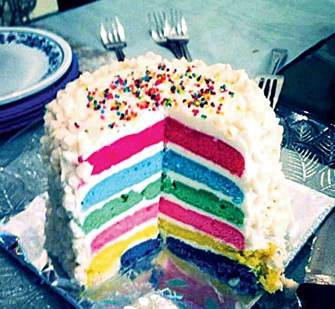 A rainbow cake by Kariwala