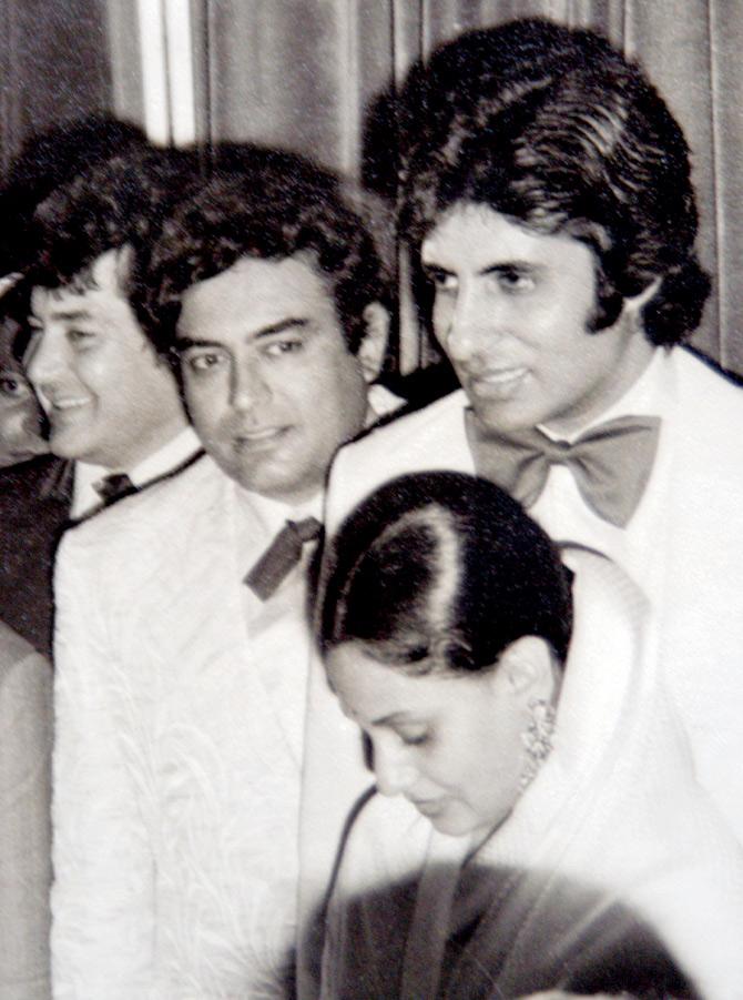 Amitabh and Jaya Bachchan, and Sanjeev Kumar at a charity show of Sholay at New Excelsior on August 14, 1975, extracted from the theatre’s album. The shut-down cinema features on the walk. File Pic