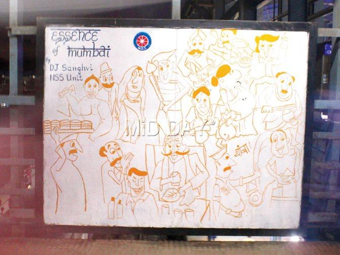 Panchal was shocked to his own artwork misappropriated by students from DJ Sanghvi College, who used the illustration to decorate an FOB at Andheri station. Pic/Prabhanjan Dhanu