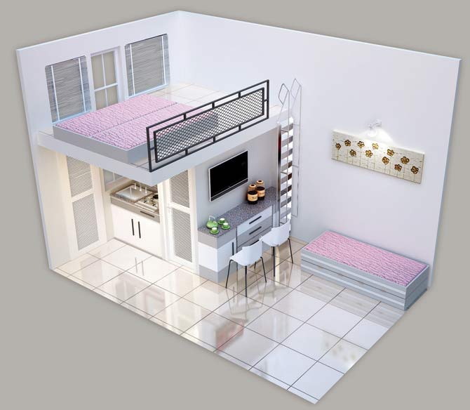 A 3D image of a room in the facility