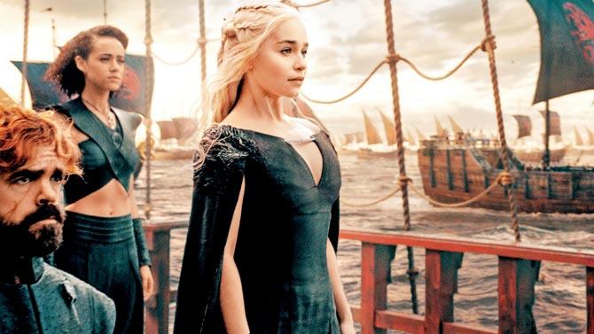 Dragon Queen Daenerys heads out to Westeros to conquer the Iron Throne in TV show Game of Thrones. Pic/HBO