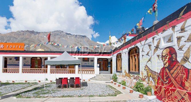 The exterior view of Zostel Spiti