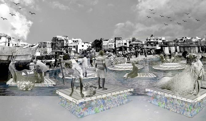 Proposed floating platforms, made from waste plastic, for Versova’s Kolis