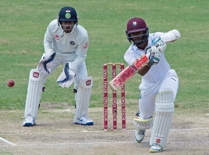 West Indies cricketer Kraigg Brathwaite bats during day three of the cricket test match between West Indies and India July 23, 2016 at Sir Vivian Richards Stadium in St John