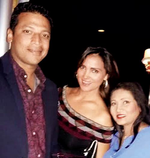 Manesh Bhupathi and Lara Dutta with a friend at the Arts Club
