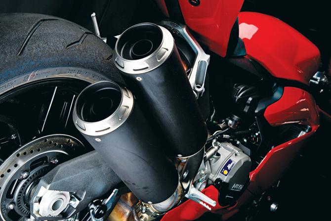 The double barrel exhaust is essential in meeting Euro 4 norms. Pics/Ducati