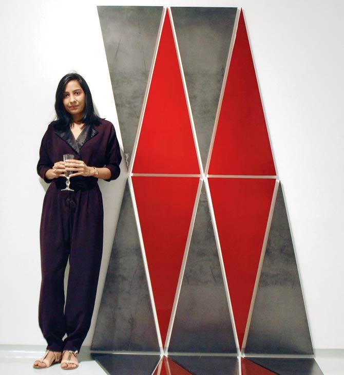 Gallerist Priya Jhaveri with a work by Rana Begum from her 2015 exhibition, Towards an Infinite Geometry
