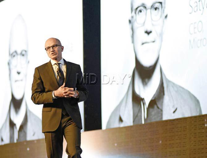 The Microsoft CEO during a visit to Mumbai this year. Pic/Shadab Khan