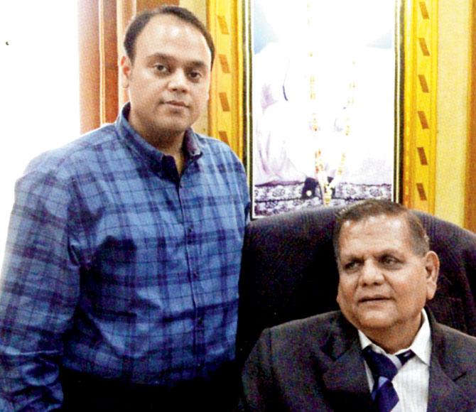 Shiv Ratan Agarwal and son Deepak Agarwal at the Bikaji office in Bikaner