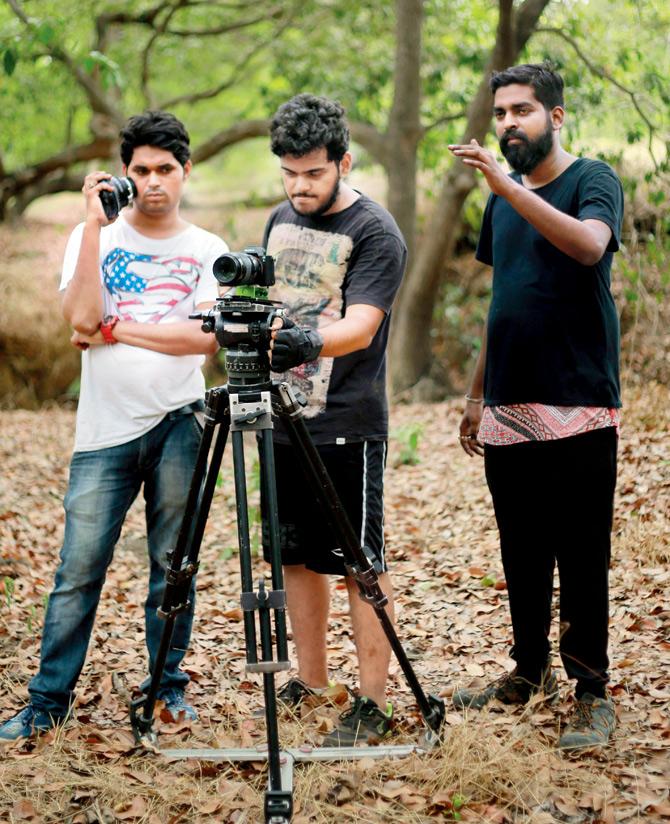 Director Himalaya Rathod (extreme right) with the crew on location in Dahanu
