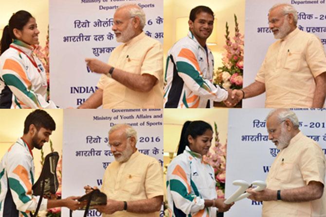 Prime Minister Narendra Modi with some of the Rio-bound athletes