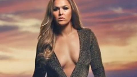 Watch video: Ronda Rousey shows off cleavage, sports golden gown