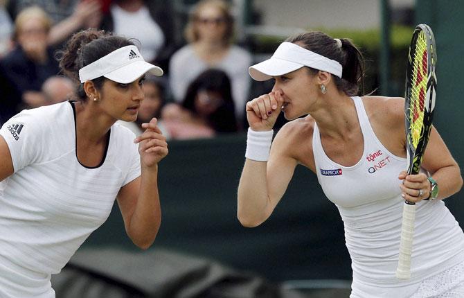 Sania Mirza and Martina Hingis at Wimbledon
