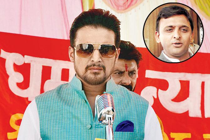 Jimmy Sheirgill in a still from the film and (inset) UP chief minister Akhilesh Yadav