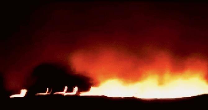 up in flames: The fire at CAD Pulgaon broke out in the wee hours of yesterday. Pic/PTI