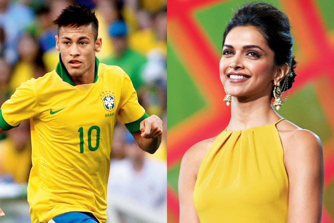 (Left) Neymar Jr on the football field and (above) Deepika Padukone. Pic/Getty Images
