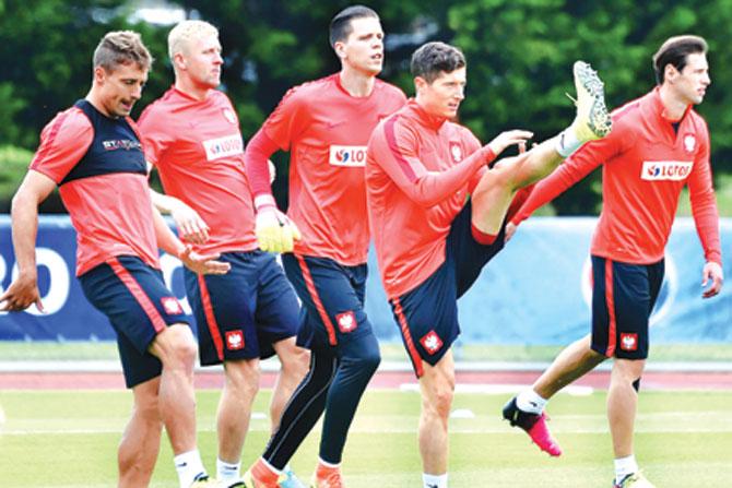 Poland players during a training session. Pic/AFP