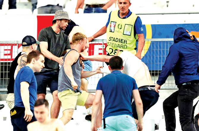 Russian and English supporters clash at the Euro tie