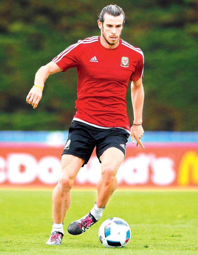 Wales forward Gareth Bale during a training session in Dinard, France yesterday, ahead of their clash with England today. Pic/Getty Images
