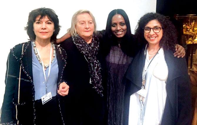 Nathalie Obadia, Ursula Krinzinger, Mithu Sen and Shireen Gandhy at the Art Unlimited Section of Art Basel