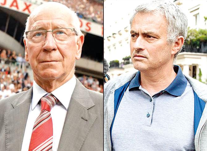 Man Utd legend Bobby Charlton and Man Utd manager Jose Mourinho