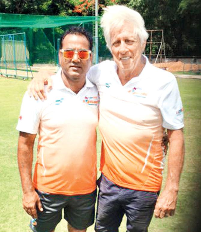 Vishal Mahadik with Jeff Thomson at the National Cricket Academy in Bangalore last week