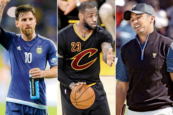 Argentina football superstar Lionel Messi (left), American basketball hero LeBron James and Aussie golfer Jason Day. PICS/AFP, GETTY IMAges