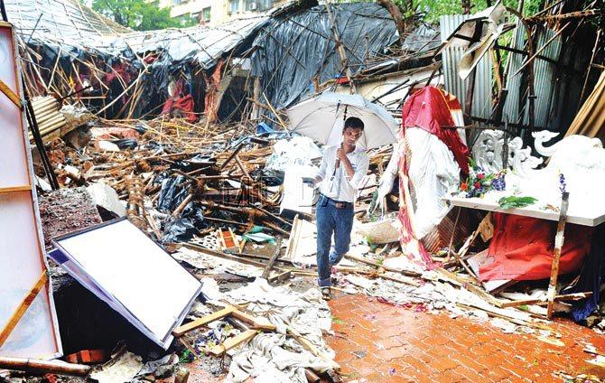 The rubble at Ambedkar Bhawan. While the members of the People