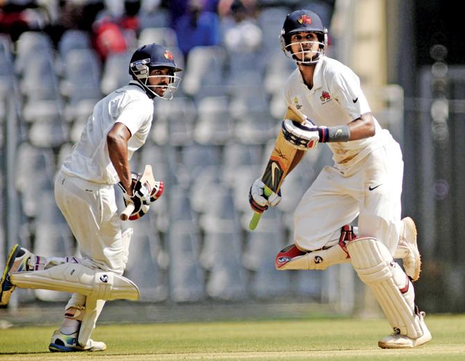 Mumbai batsmen Shreyas Iyer (right) and Akhil Herwadkar were  the Ranji Trophy’s top two run-getters in the last season