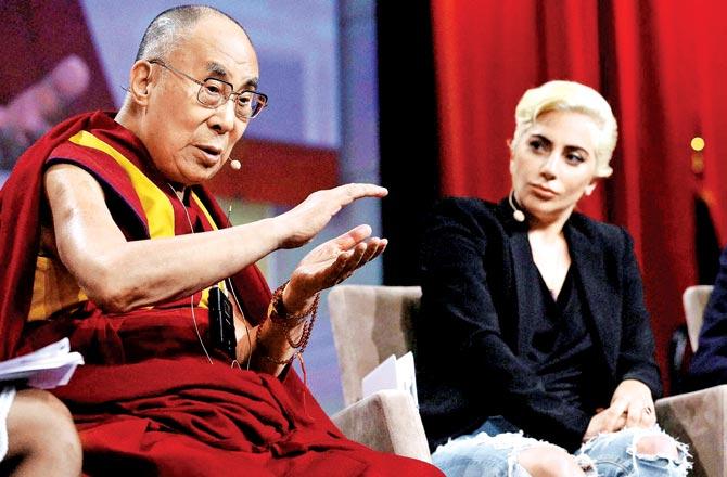 The Dalai Lama and Lady Gaga. Pic/PTI