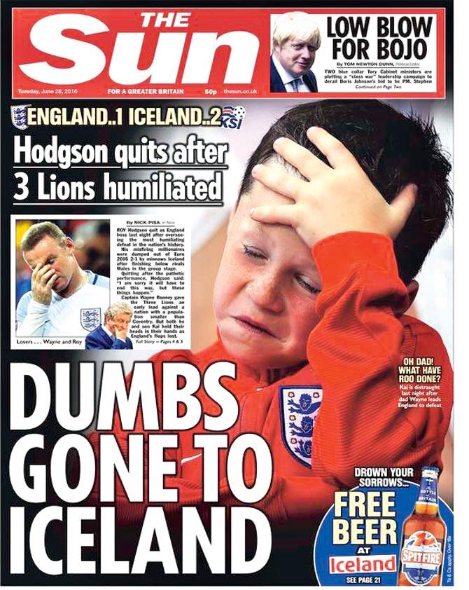The front page of British tabloid The Sun yesterday featuring Wayne Rooney