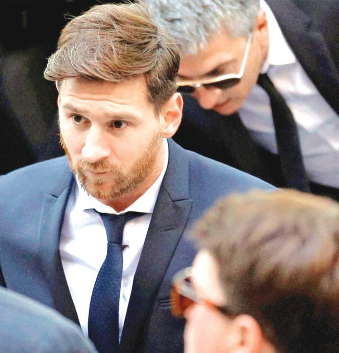 Lionel Messi arrives at a court in Barcelona yesterday. Pic/AFP