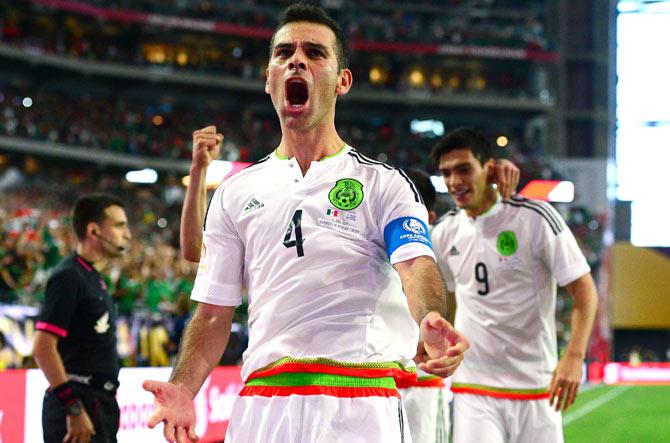 Rafael Marquez  of Mexico celebrates after scoring a goal in the second half during the 2016 Copa America Centenario Group C match against Uruguay at University of Phoenix Stadium in Glendale, Arizona. Pic/AFP