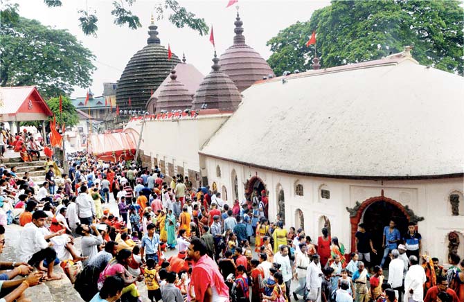 Thousands of devotees gather at Kamakhya temple in Guwahati during the Ambubachi mela last week. Pic/PTI